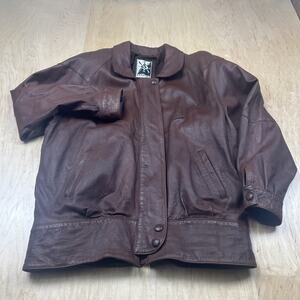 AANANDA Mens Brown Lambskin Leather Jacket Snap Front Lined Bomber Style L